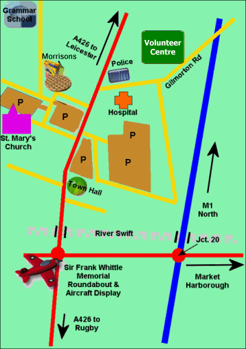 Pictographic map of the location of Lutterworth Volunteer Centre.